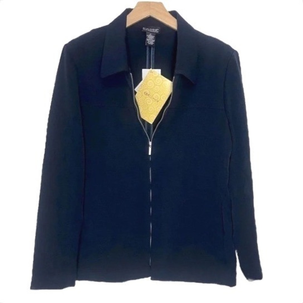 DIALOGUE Women's Black Zip Front Collared‎ Blazer Jacket Size 14